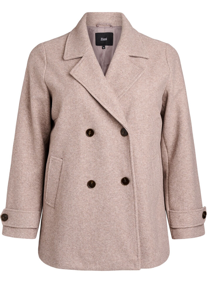 Kurzmantel mit zweireihiger Knopfleiste, Beige, Packshot image number 0