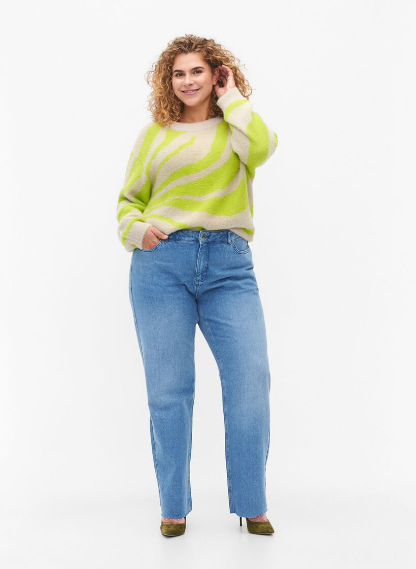 Gerade geschnittene Jeans mit ungesäumten Kanten, Medium Blue, Model image number 0