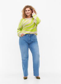 Gerade geschnittene Jeans mit ungesäumten Kanten, Medium Blue, Model