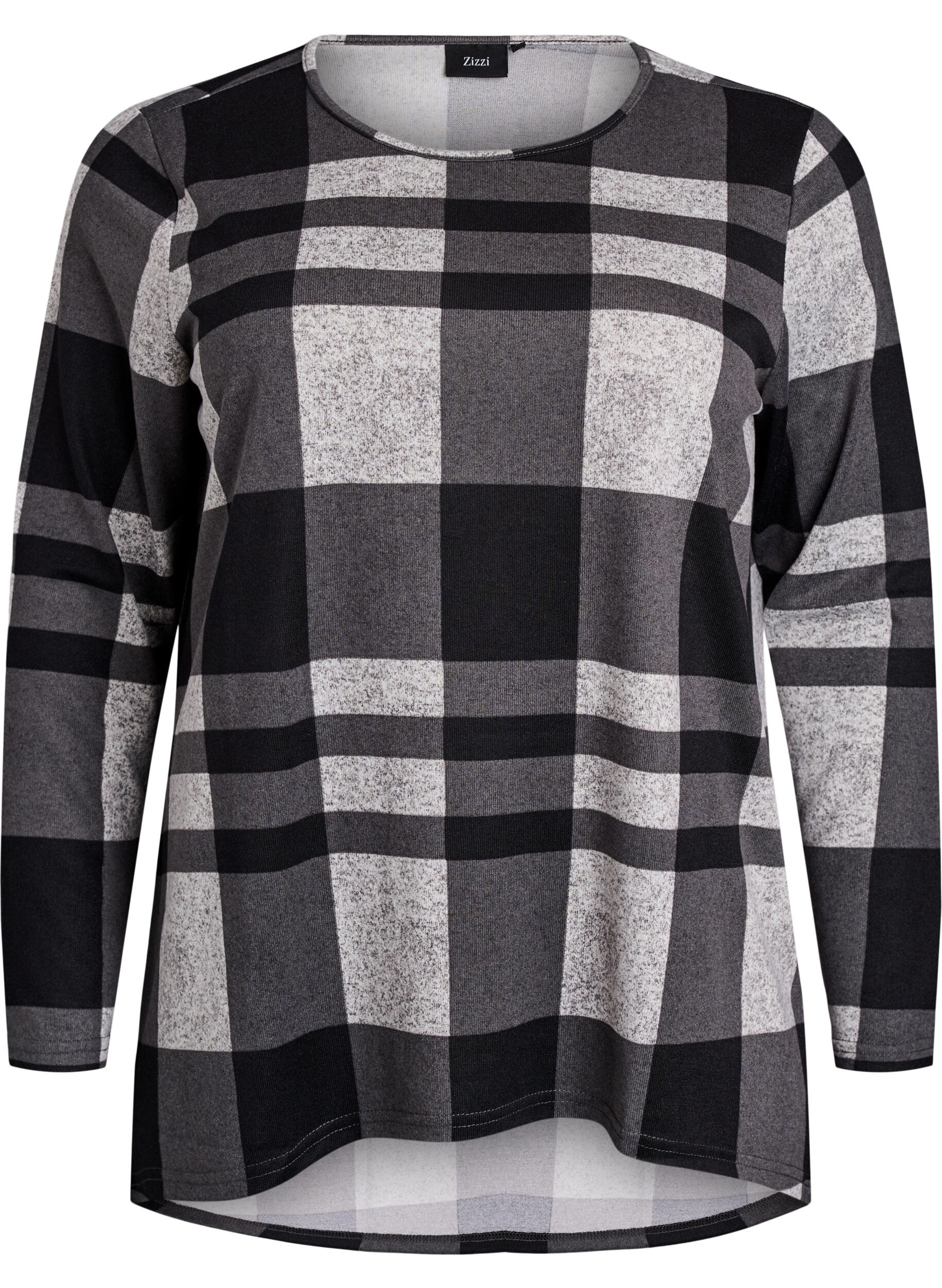 ZizziGemusterte Bluse mit langen &Auml;rmeln, Grau, Packshot image number 0