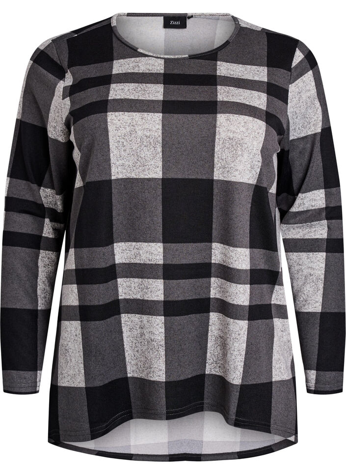 Gemusterte Bluse mit langen Ärmeln, Grau, Packshot image number 0