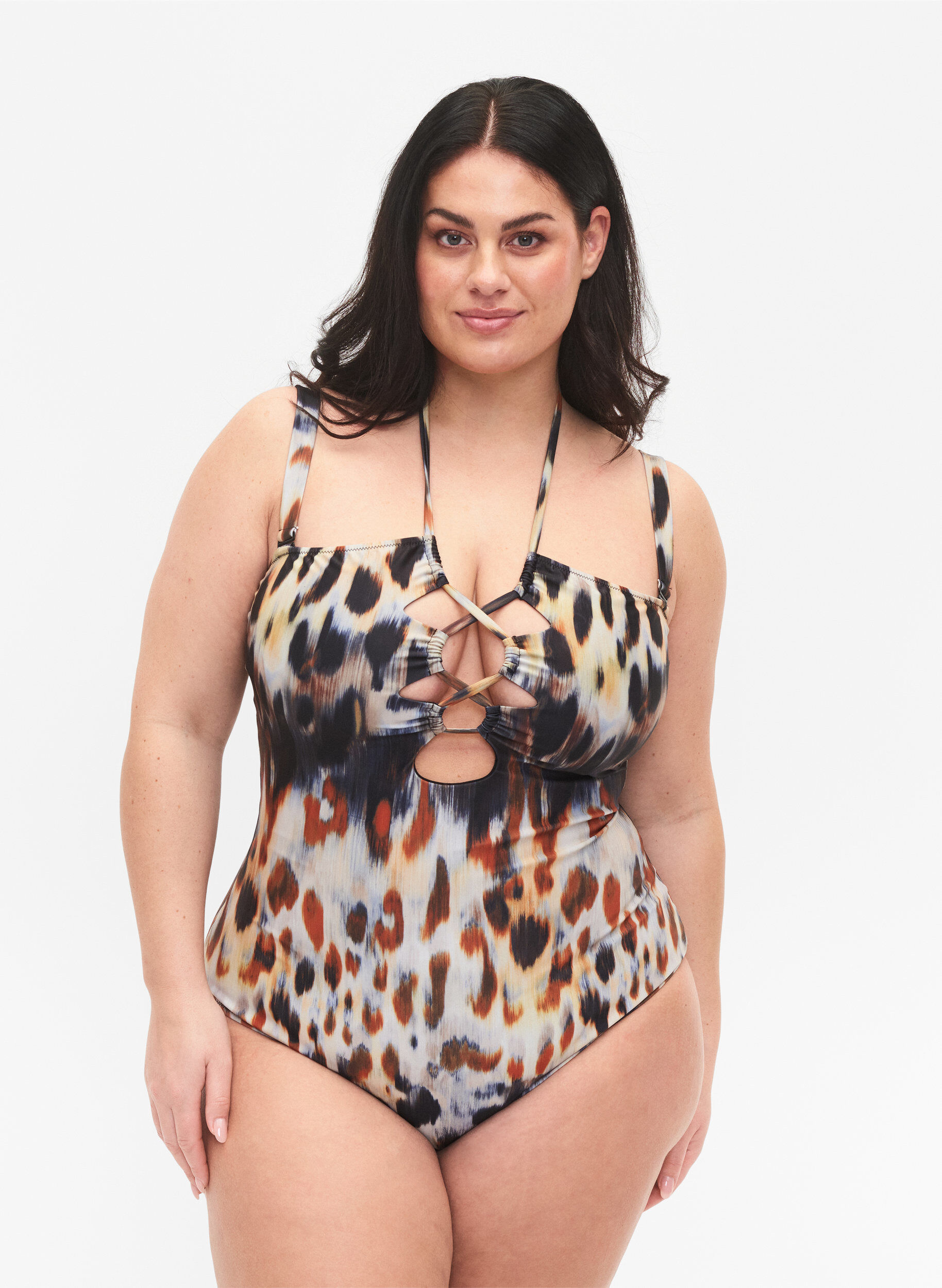ZizziGemusterter Badeanzug mit abnehmbaren Tr&auml;gern, Abstract Leopard, Model image number 0