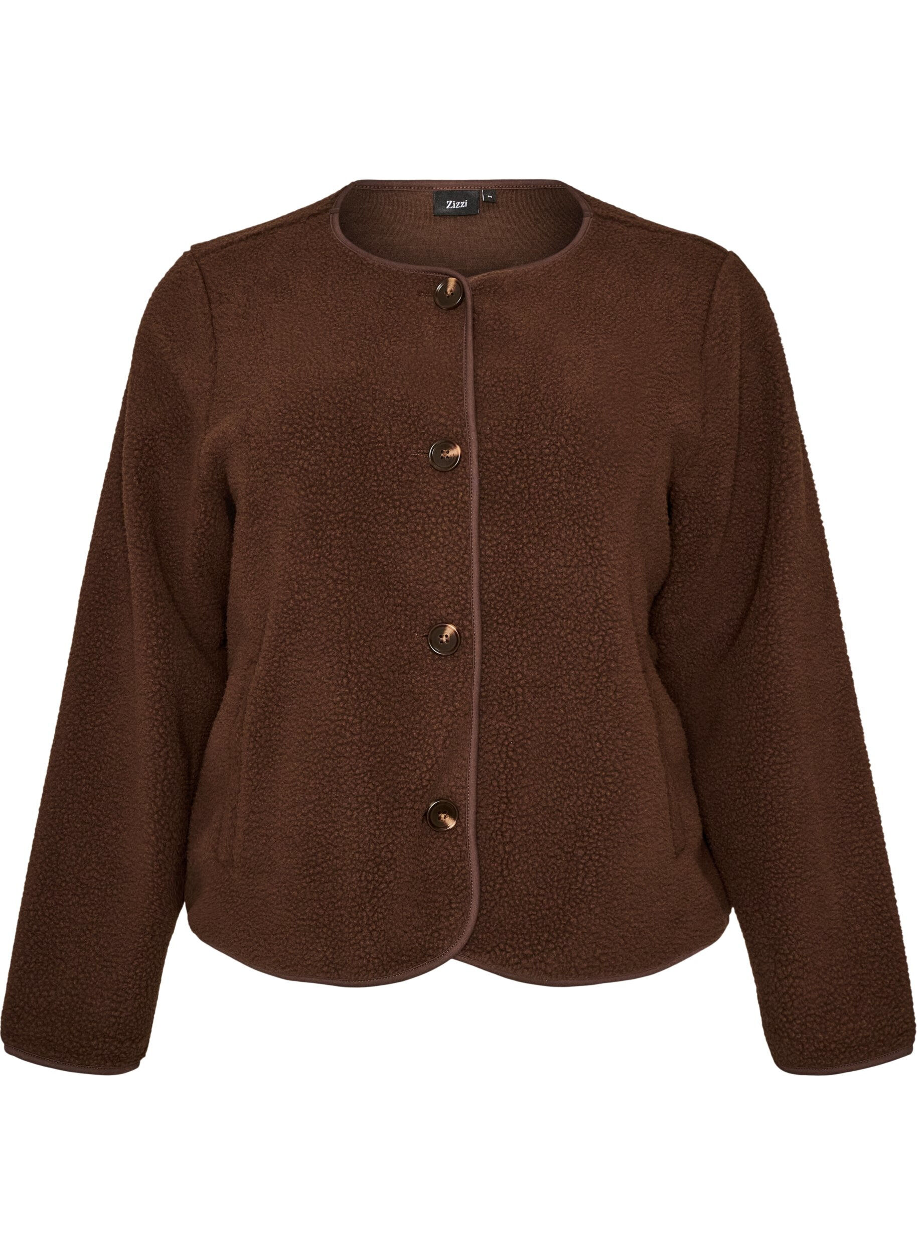 Teddyjacke mit Rundhalsausschnitt und Kn&ouml;pfen