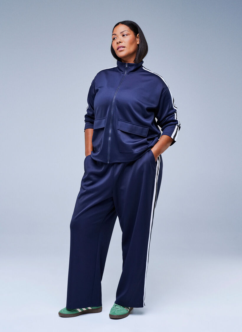 Trainingshose mit hoher Taille und sportlichen Streifen, Blau, Image image number 0