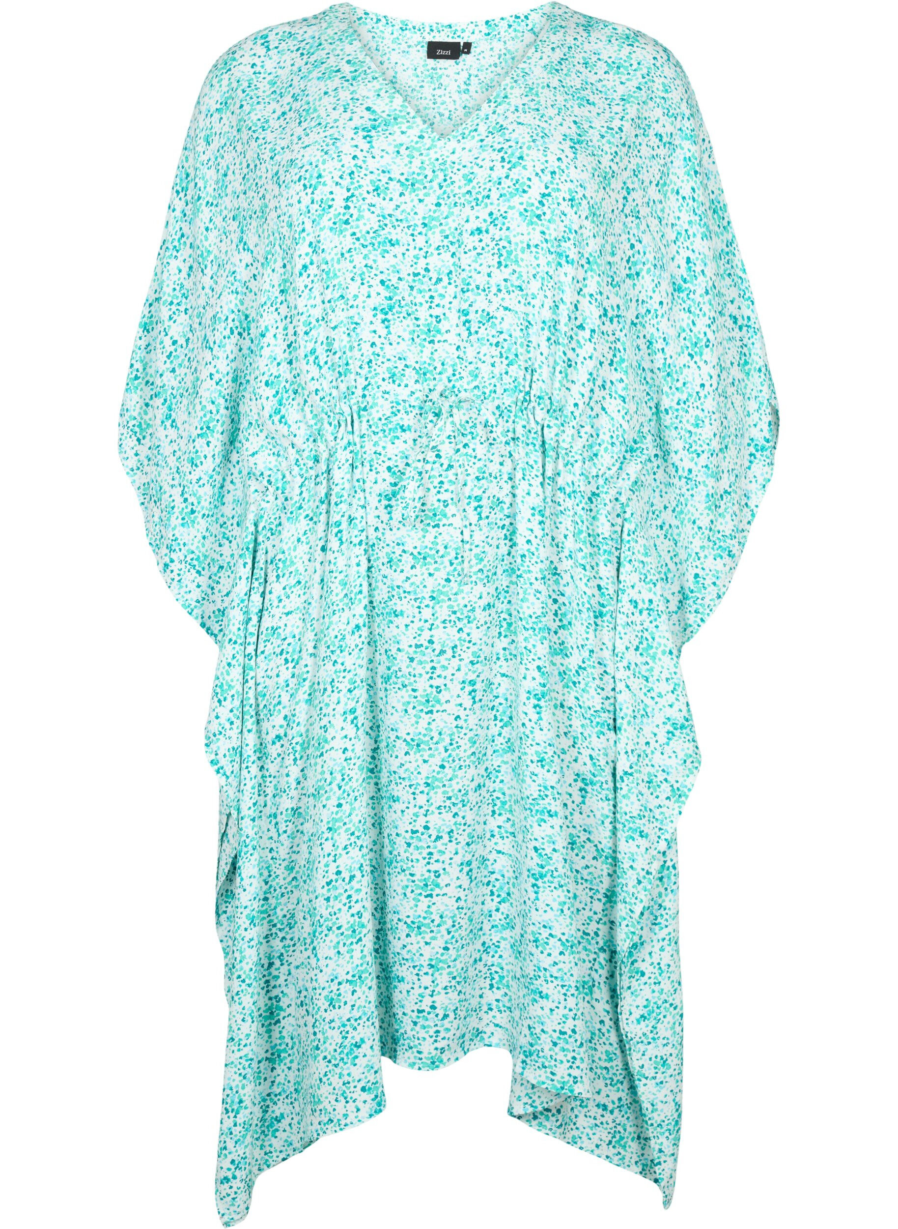 ZizziViskose Kaftan Kleid mit Druck, Green Dot, Packshot image number 0