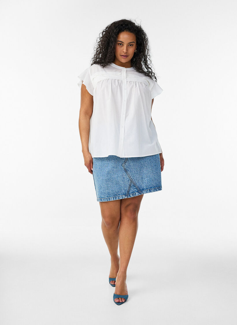 &Auml;rmellose Hemdbluse in A-Linie aus Baumwolle, Wei&szlig;, Model image number 1