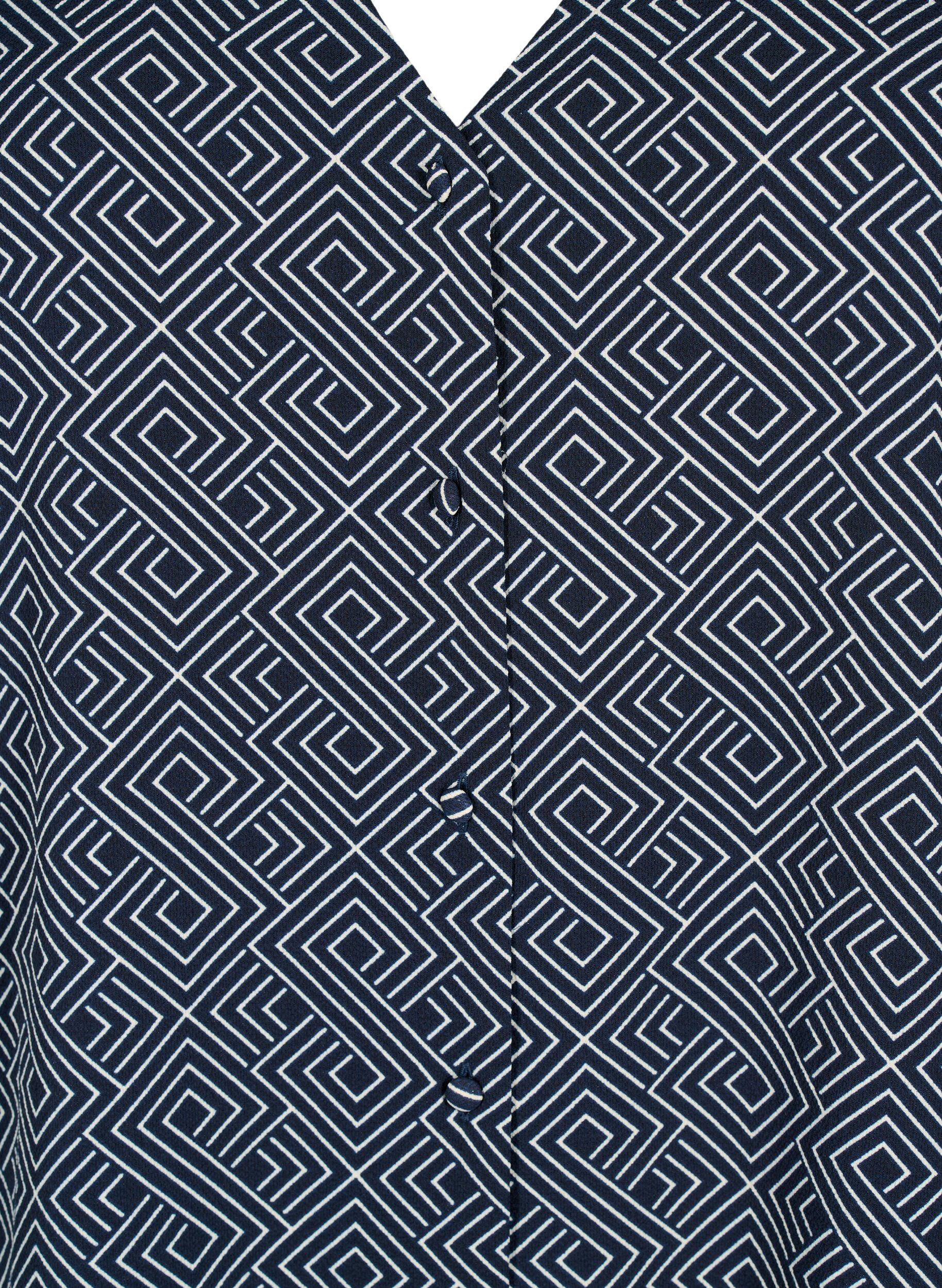 Zizzi Hemdbluse mit V-Ausschnitt und Aufdruck, Navy Graphic AOP, Packshot image number 2