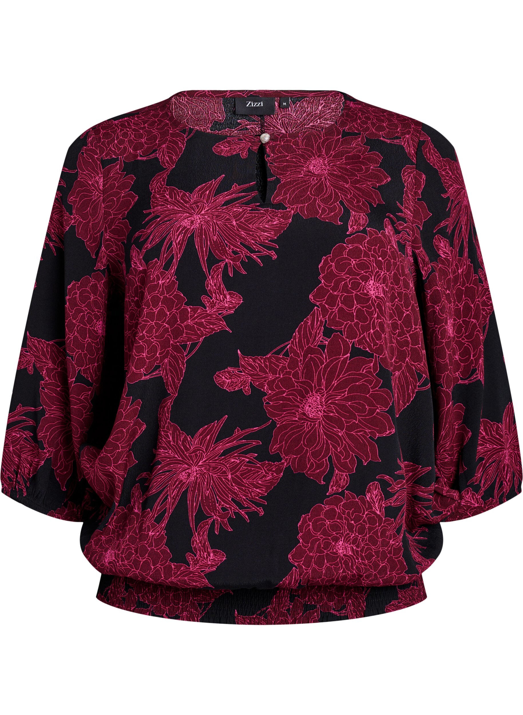 ZizziBluse aus Viskose mit Blumenmuster und Smok, Dunkles Bordeaux, Packshot image number 0