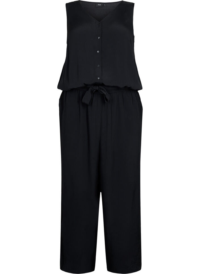 Ärmelloser Jumpsuit aus Viskose, Black, Packshot image number 0