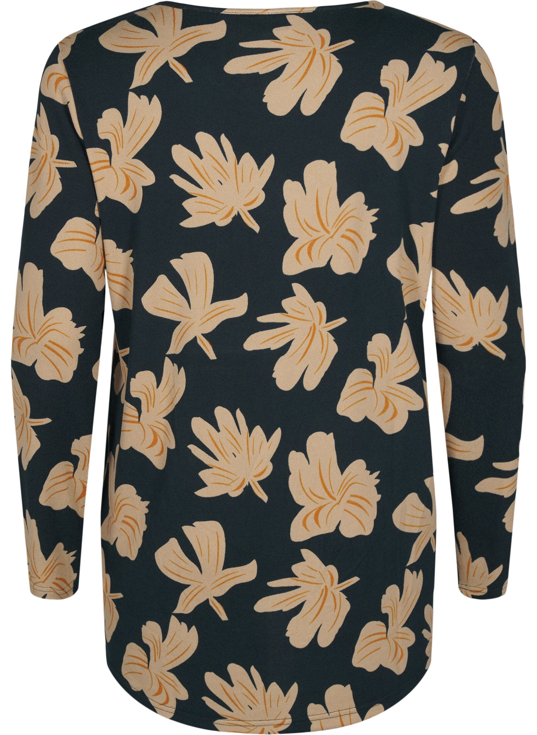 Zizzi Bluse mit Blumenmuster und langen &Auml;rmeln, Gr&uuml;n, Packshot image number 1