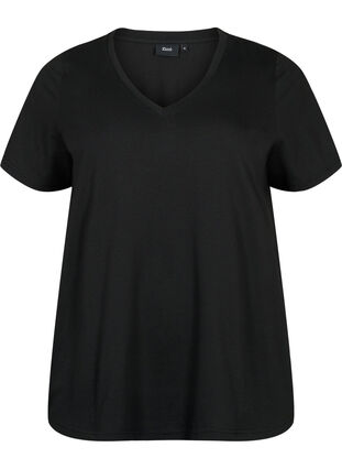 Kurzärmeliges T-Shirt mit V-Ausschnitt, Black, Packshot image number 0