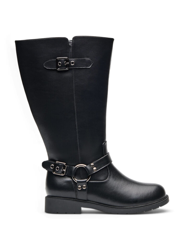 Hoher Stiefel aus Leder mit Zierschnallen, Schwarz, Packshot image number 0