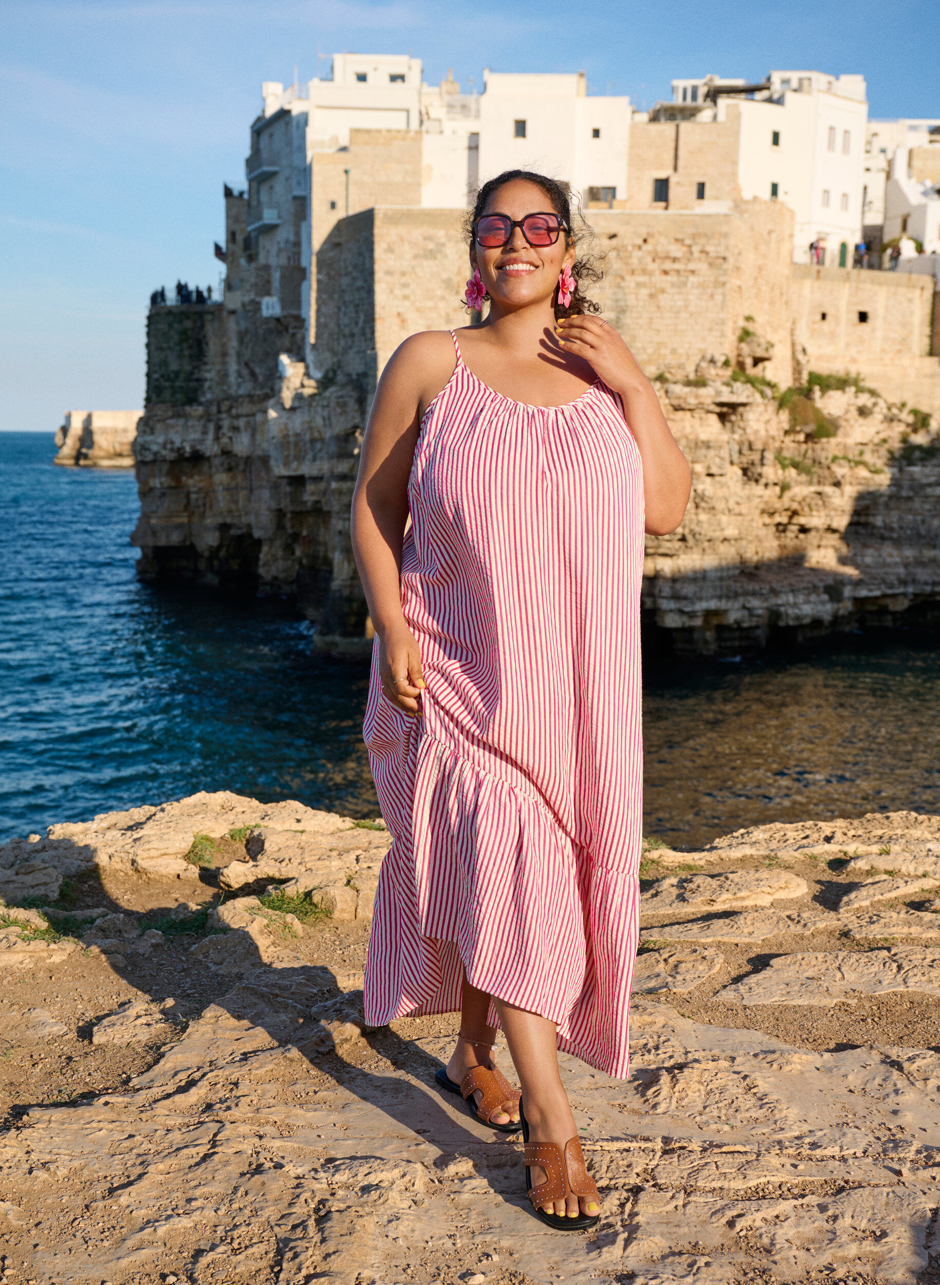 ZizziSommerkleid mit Streifen und A-Linie, Pink, Image image number 0