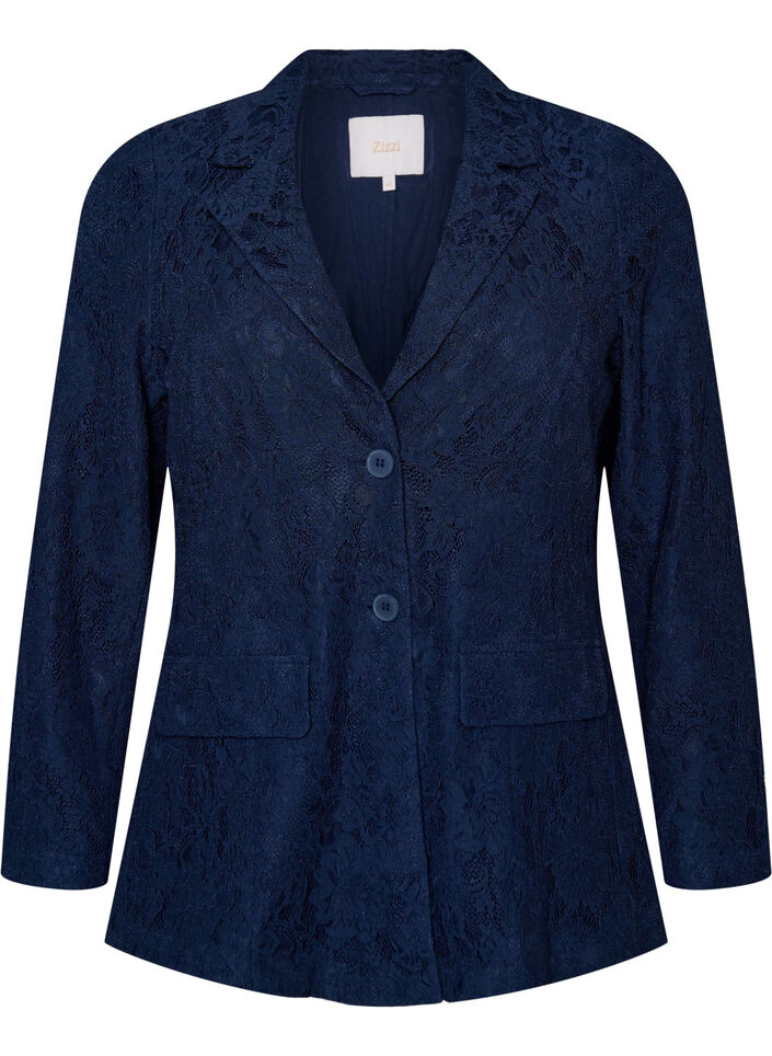 Spitzenblazer mit Knopfverschluss, Blau, Packshot image number 0