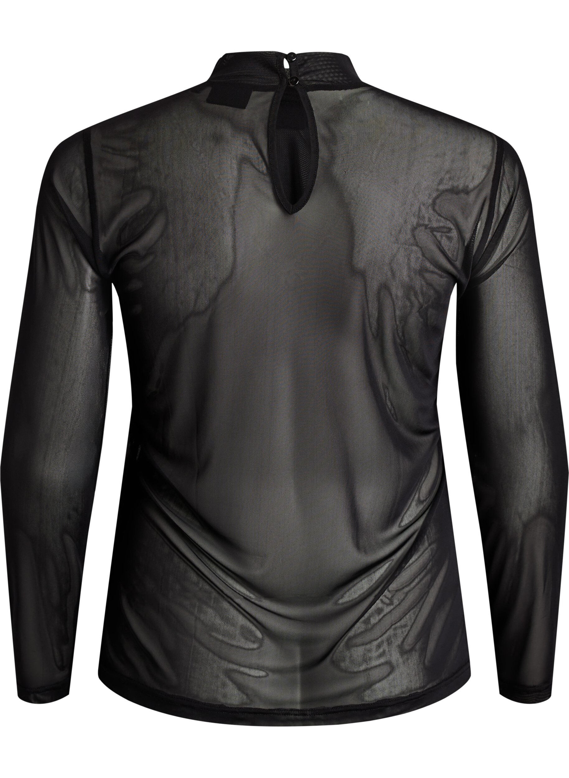 ZizziEnganliegende Mesh-Bluse mit langen &Auml;rmeln, Schwarz, Packshot image number 1