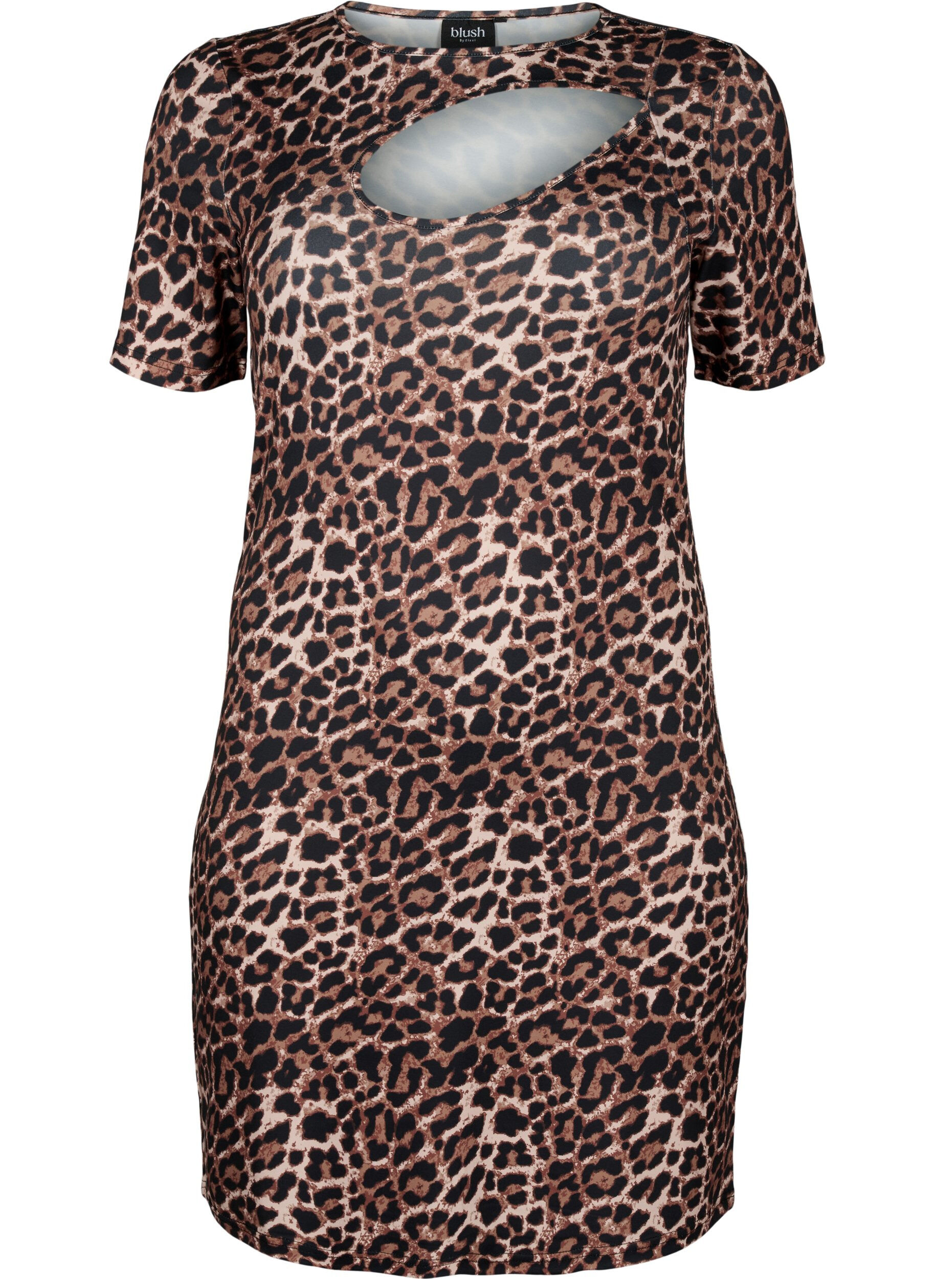ZizziEng anliegendes Kleid mit Leopardenmuster und Cut-Out, Leopard AOP, Packshot image number 0