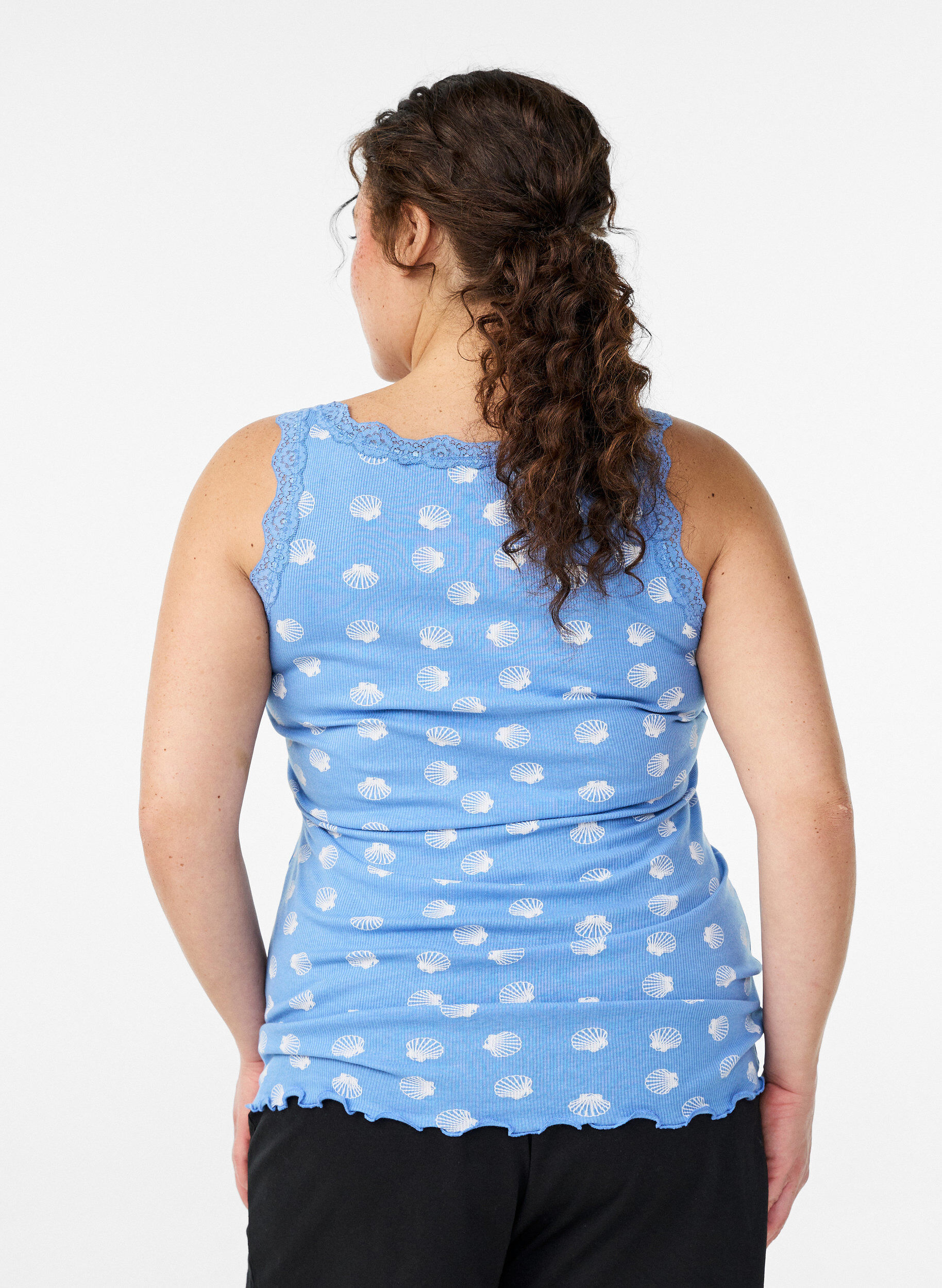ZizziOberteil mit Aufdruck und Spitzenborte, Blau, Model image number 2