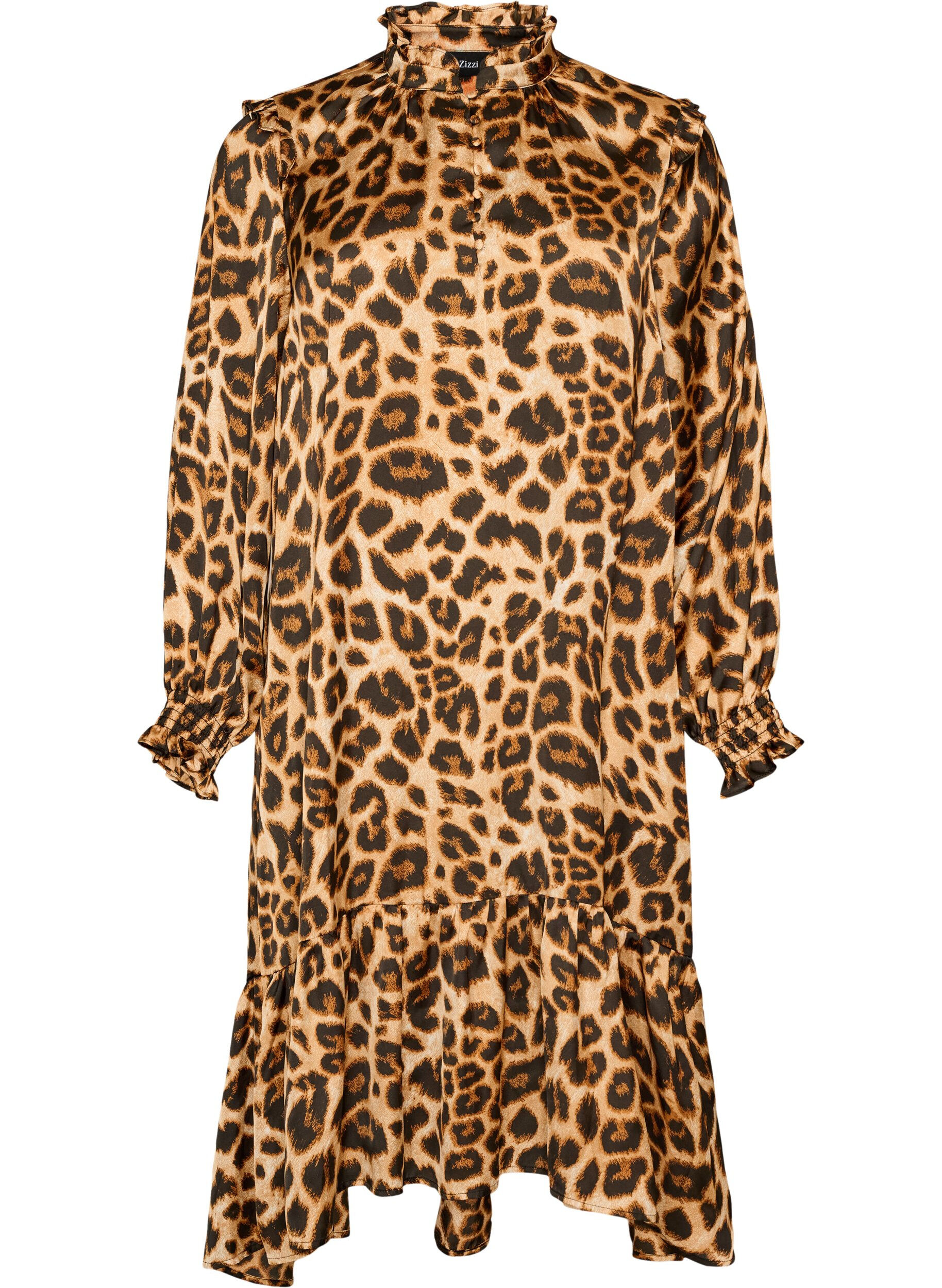 ZizziKleid mit Leopardenmuster und R&uuml;schendetails, Braun, Packshot image number 0