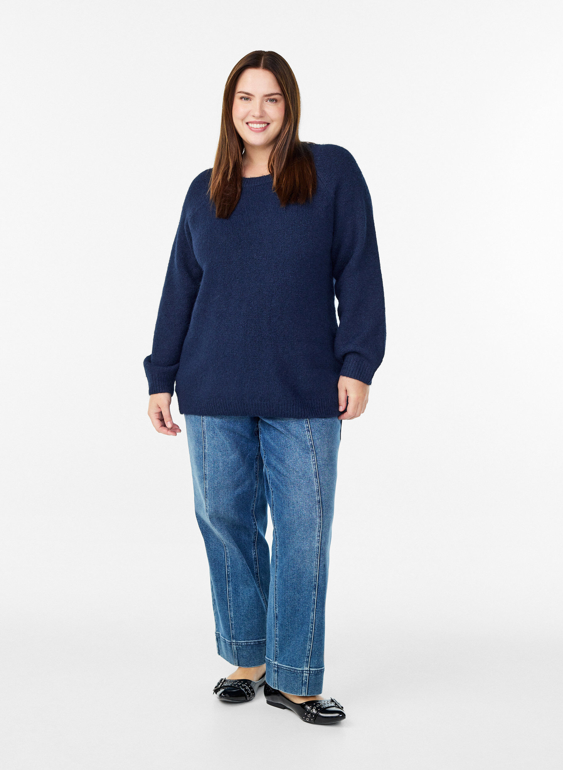 ZizziStrickbluse mit Raglan&auml;rmeln, Blau, Model image number 1