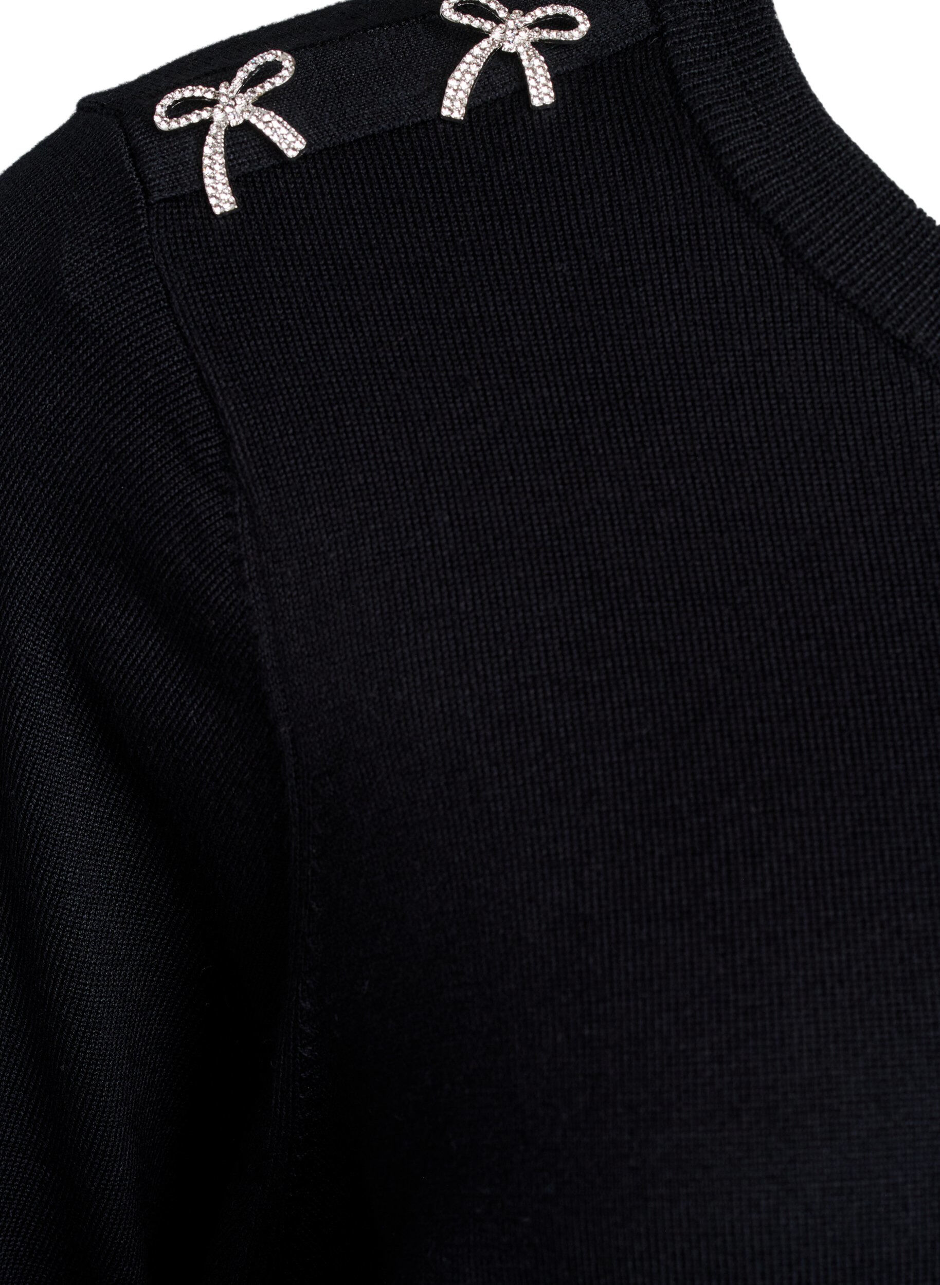 ZizziStrickbluse mit kurzen &Auml;rmeln und kleinen Schleifen, Schwarz, Packshot image number 3