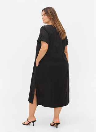 Langes kurzärmeliges Hemdkleid, Black, Model image number 1