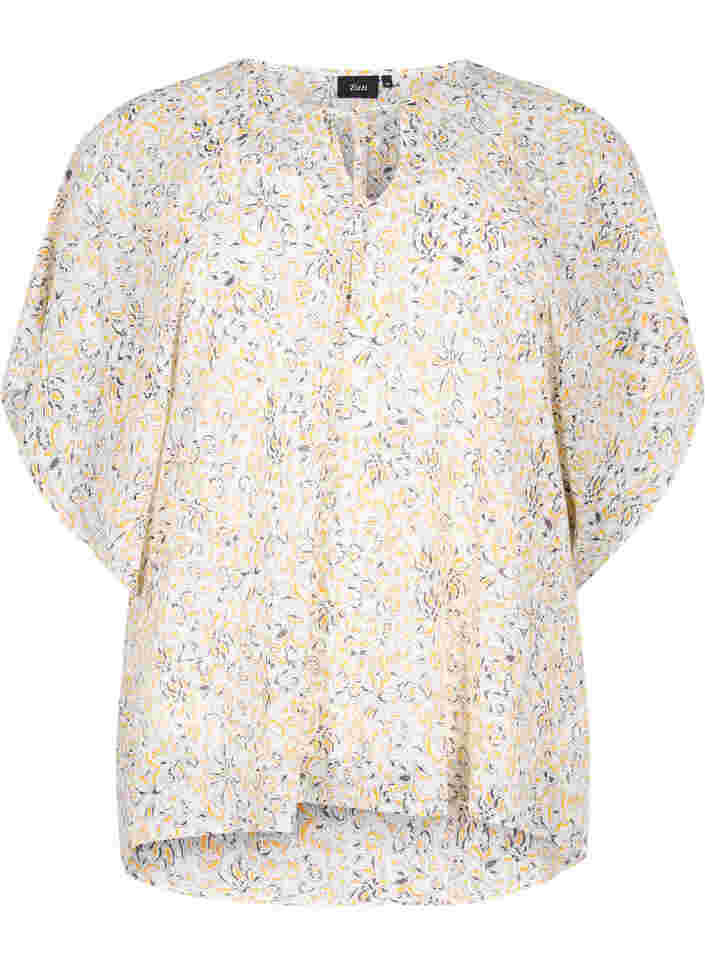 Kurzarm Bluse mit Bindebändern und Print , Icicle Flower AOP, Packshot image number 0