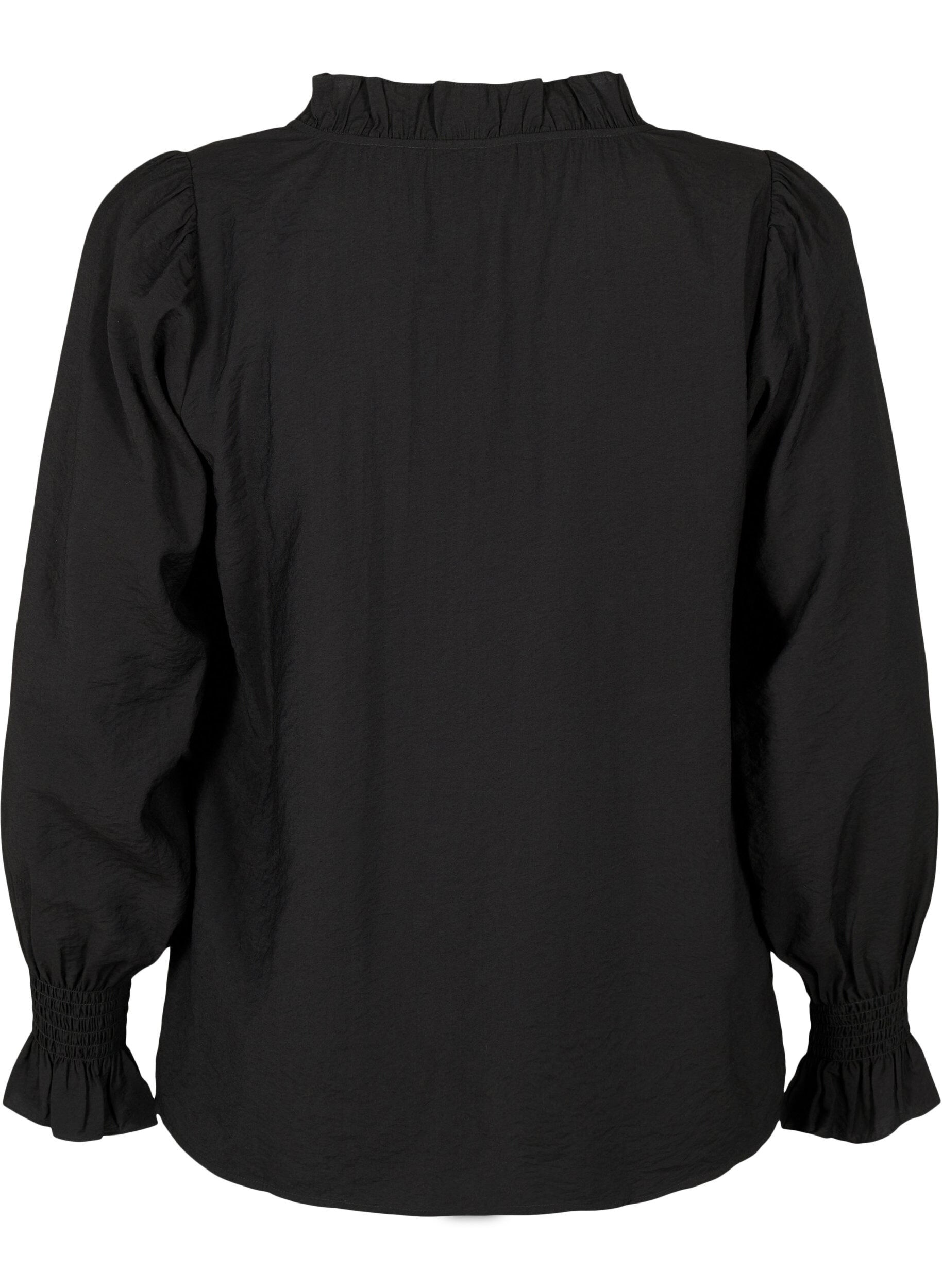 ZizziLang&auml;rmelige Viskosebluse mit R&uuml;schendetails, Black, Packshot image number 1