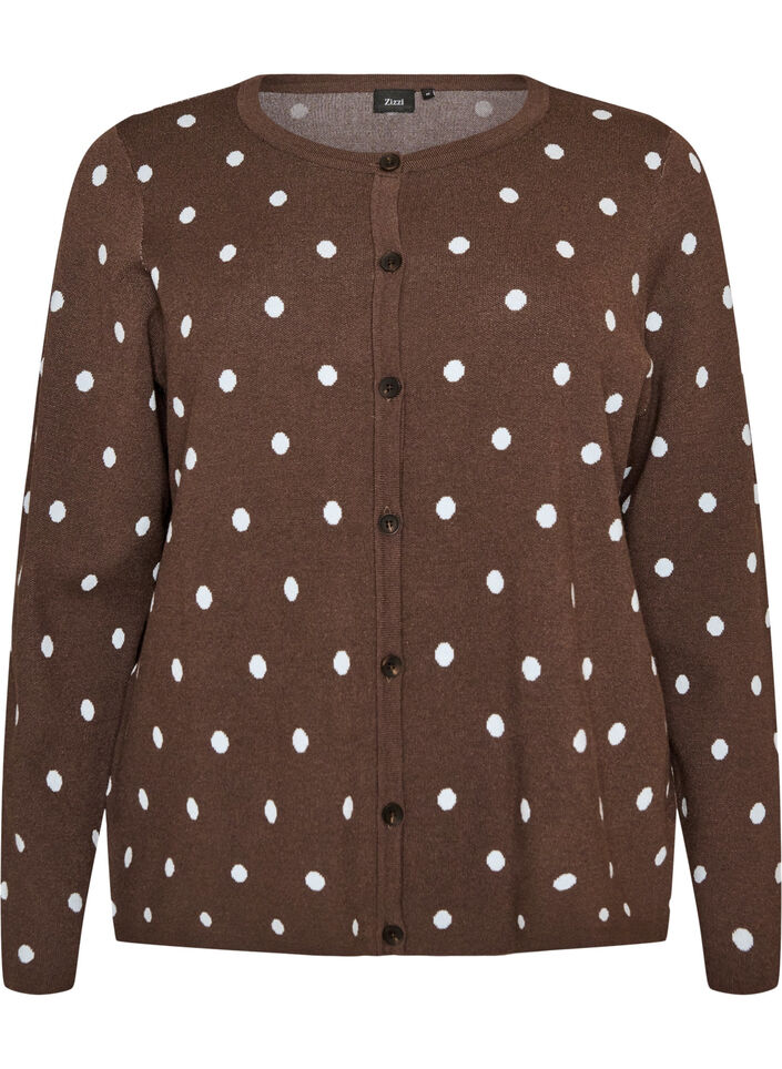 Strickjacke mit Punkten und Knopfverschluss, Braun, Packshot image number 0