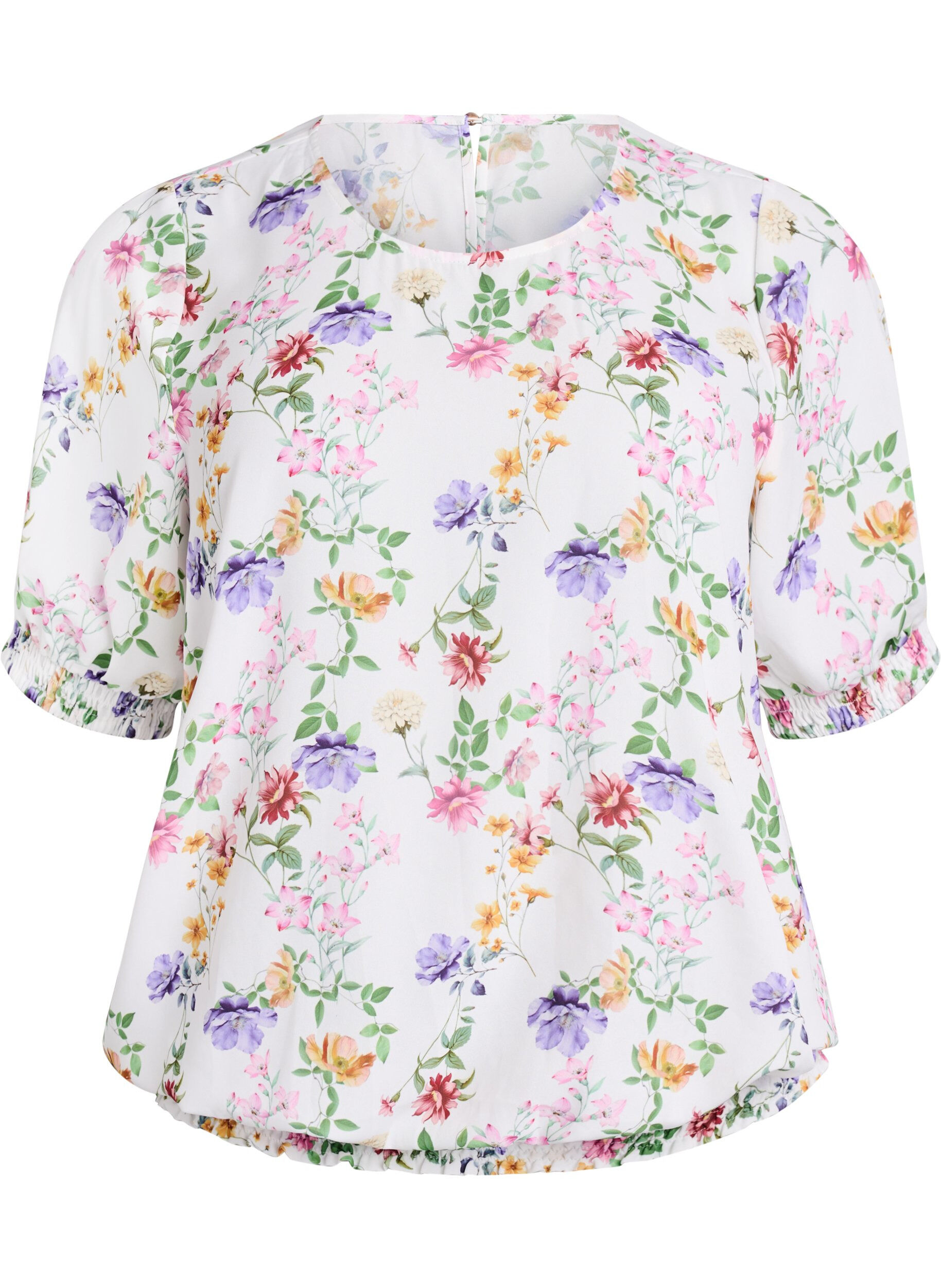 ZizziGebl&uuml;mte Bluse mit Puff&auml;rmeln, Rot, Packshot image number 0