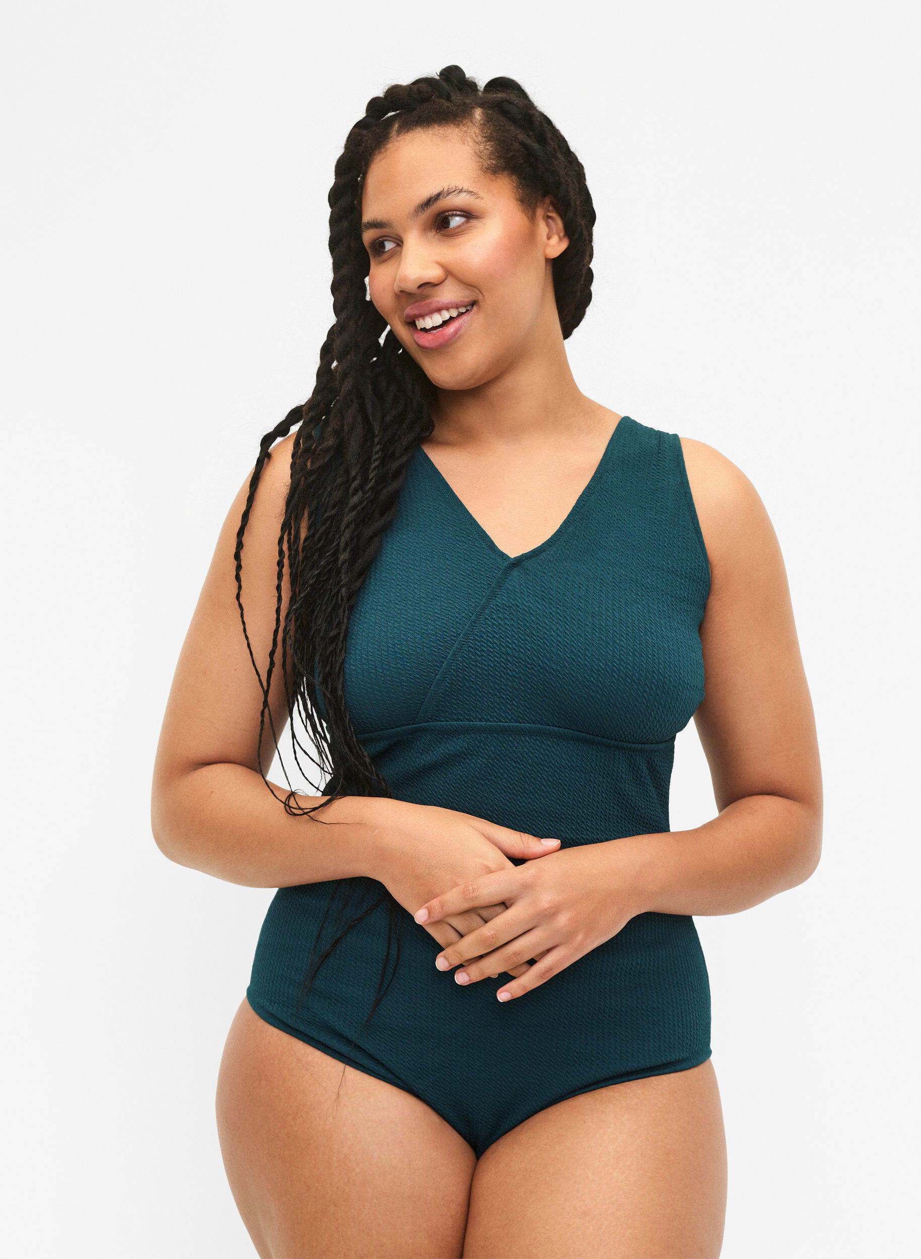 ZizziBadeanzug mit Krepp-Textur und Wickeleffekt, Dark Sea, Model image number 0