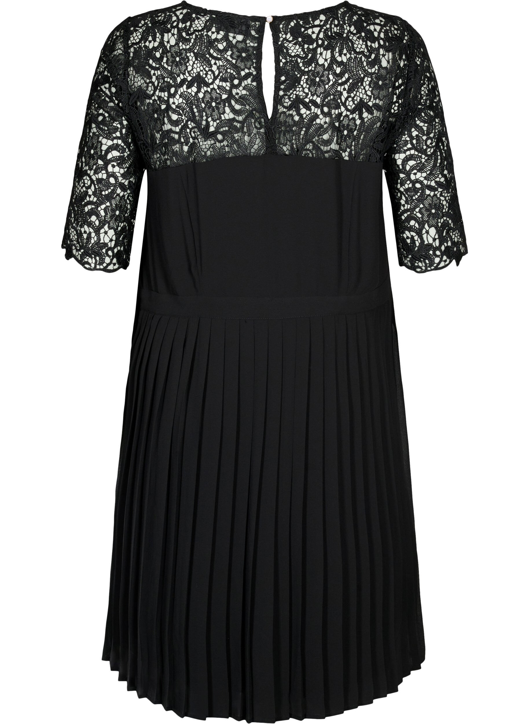 ZizziKurz&auml;rmeliges Kleid mit Spitzenoberteil, Black, Packshot image number 1