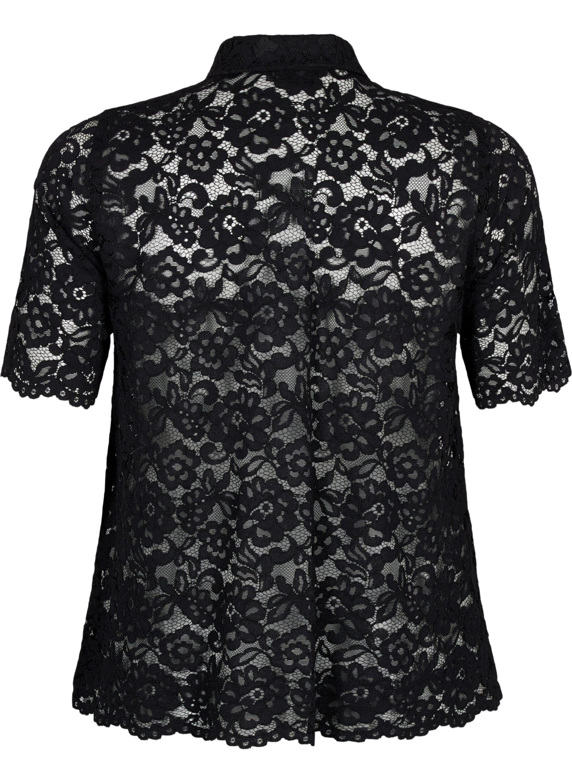 ZizziSpitzenshirt mit kurzen &Auml;rmeln, Black, Packshot image number 1