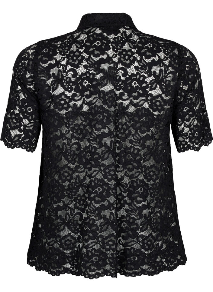 Spitzenshirt mit kurzen Ärmeln, Black, Packshot image number 1