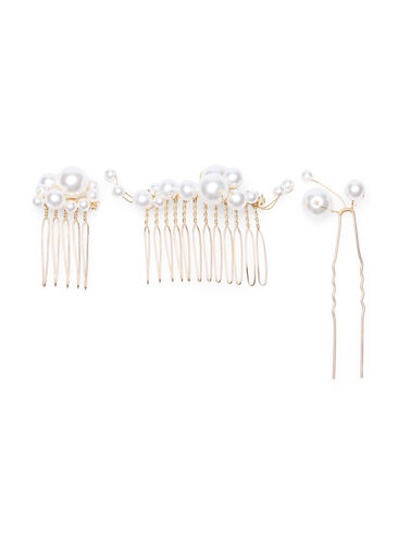 3er-Pack Haarspangen mit Perlen, Pearl, Packshot image number 0