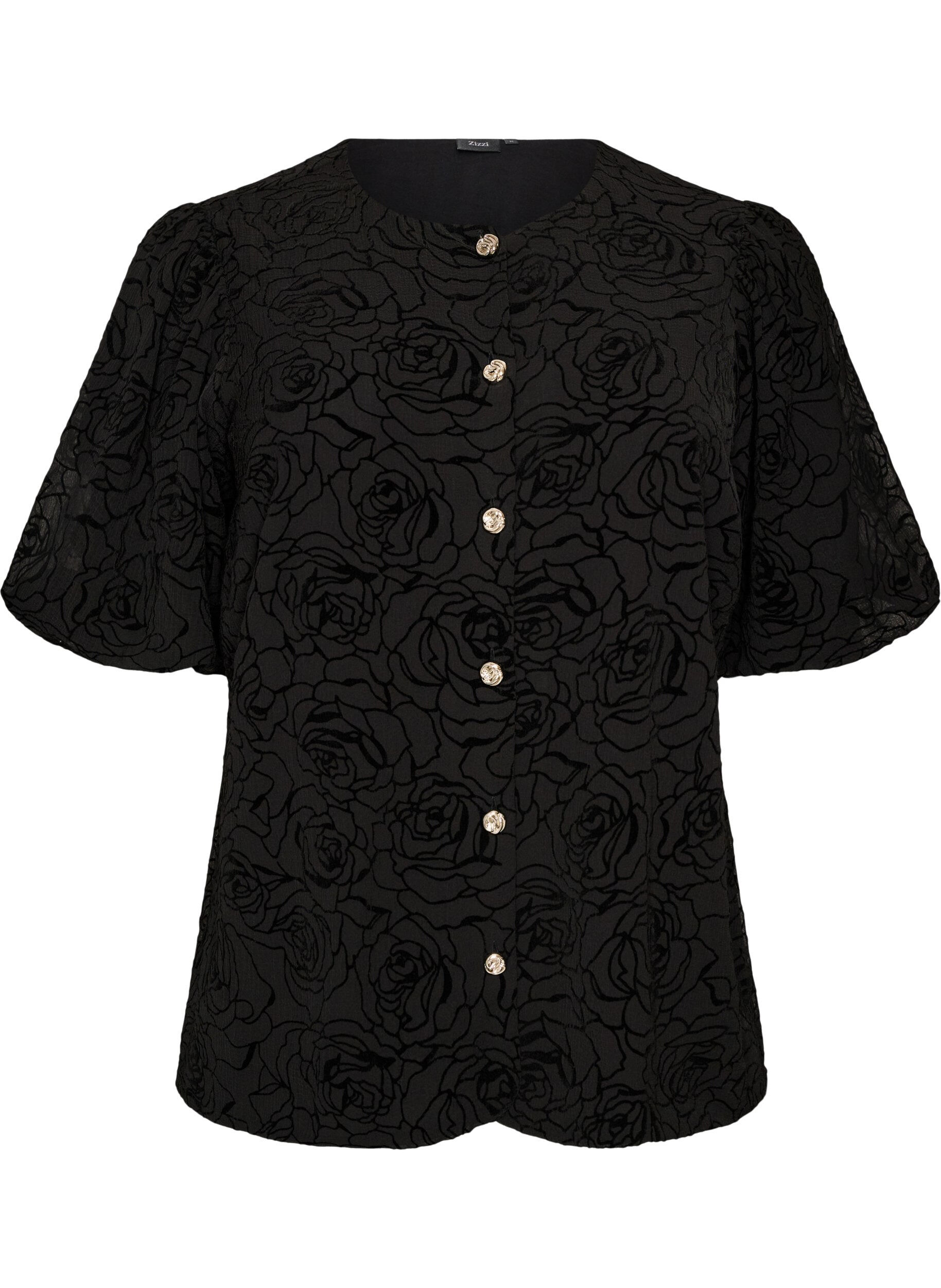 ZizziGebl&uuml;mte Bluse mit Ballon&auml;rmeln, Schwarz, Packshot image number 0