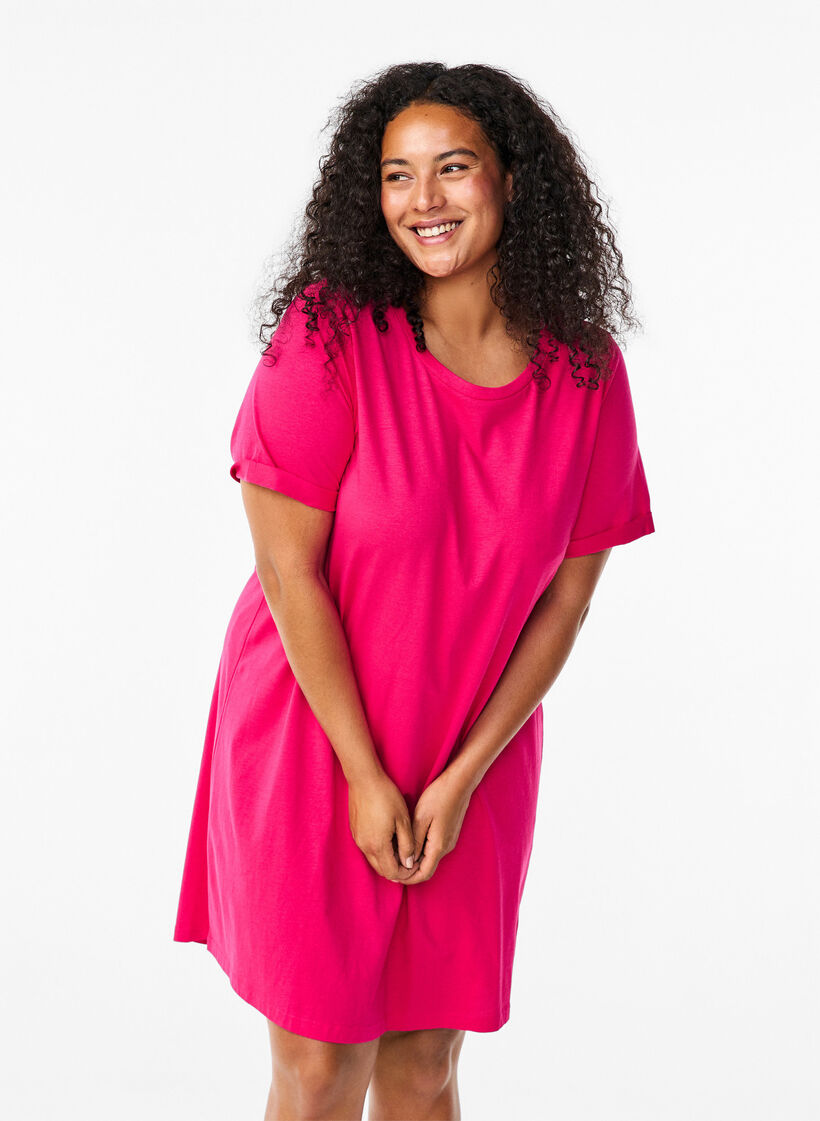 T-Shirt-Kleid aus Baumwolle, Bright Rose, Model image number 0
