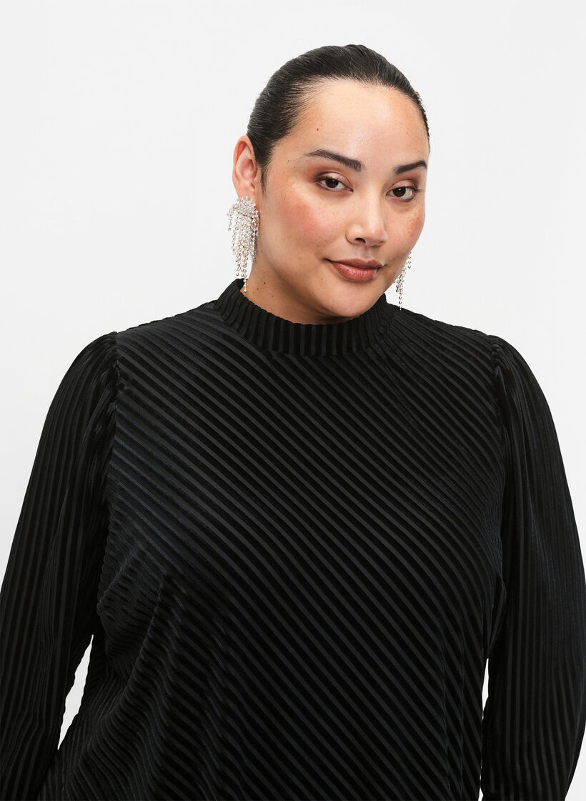 Strukturiertes Kleid aus Velours, Black, Model image number 2