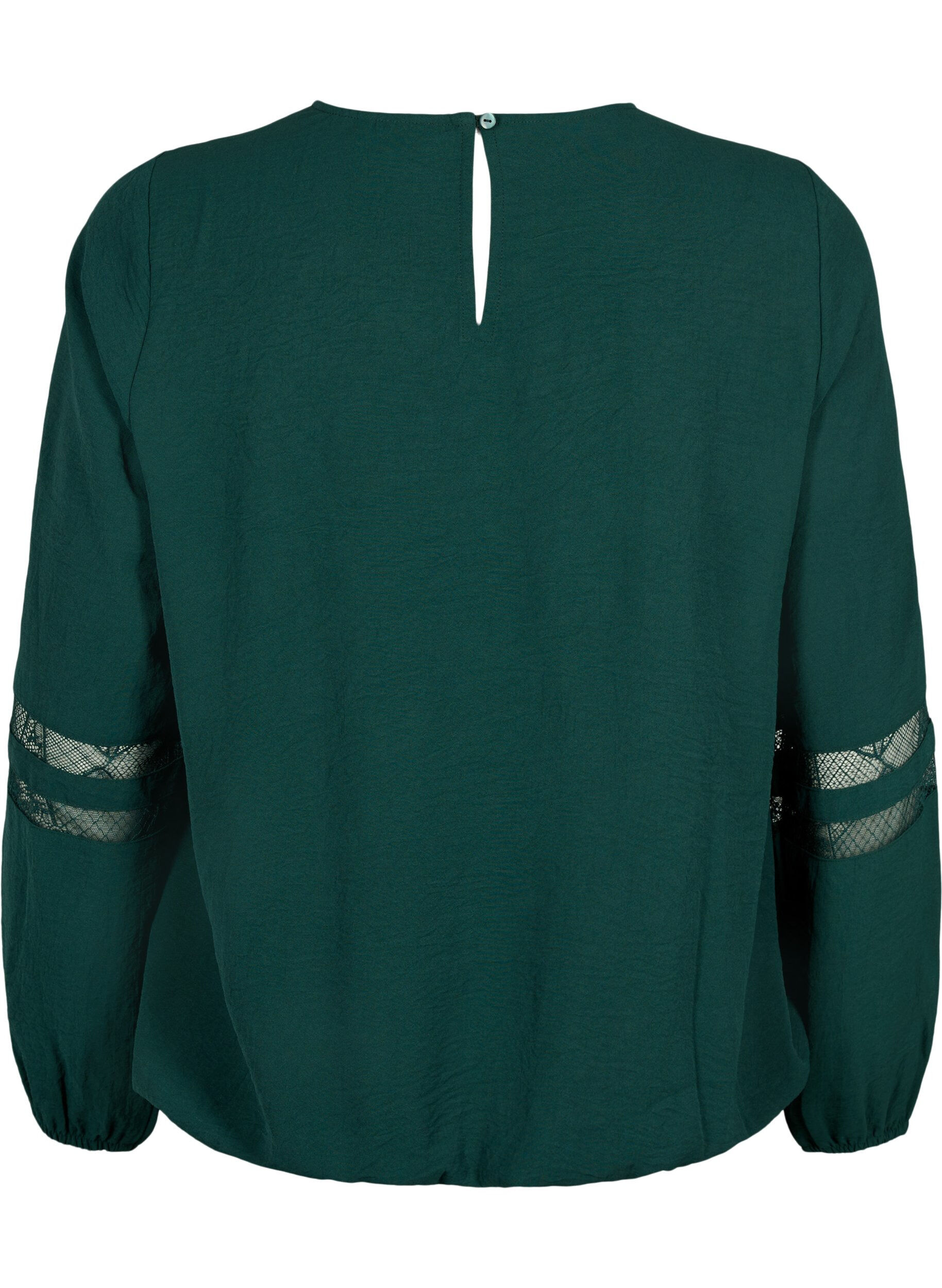 Zizzi Langarm-Bluse mit Spitze, Scarab, Packshot image number 1