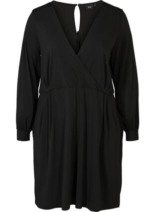 Langarm Kleid mit V-Ausschnitt, Black, Packshot image number 0