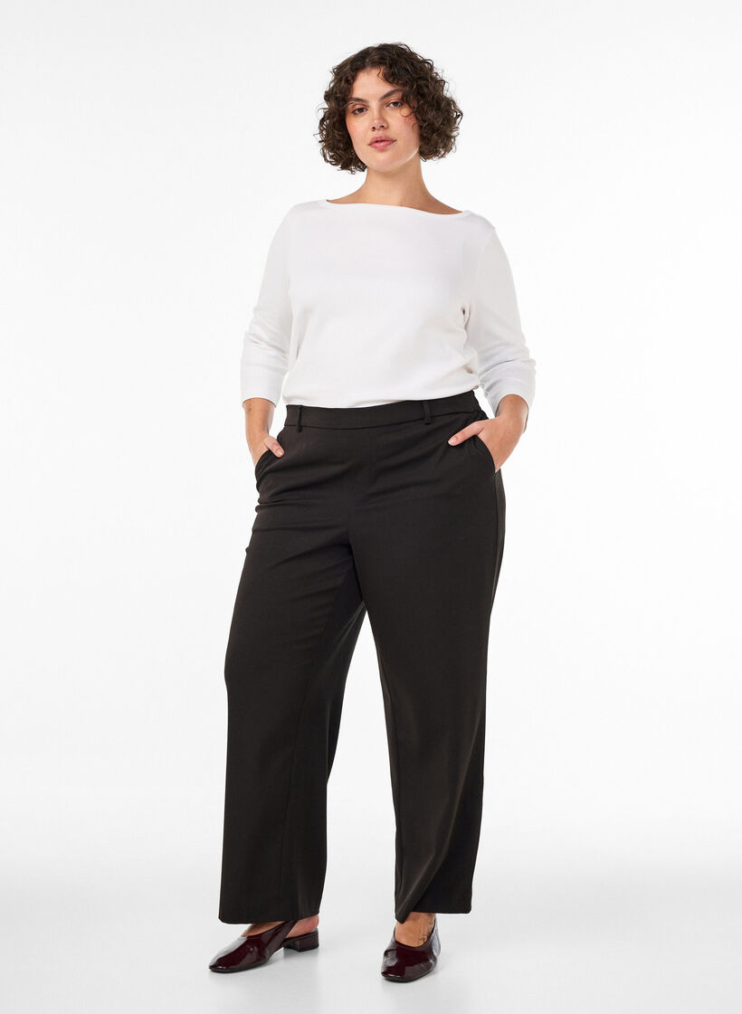 Hoch taillierte Anzughose mit gerader Passform, Schwarz, Model image number 0