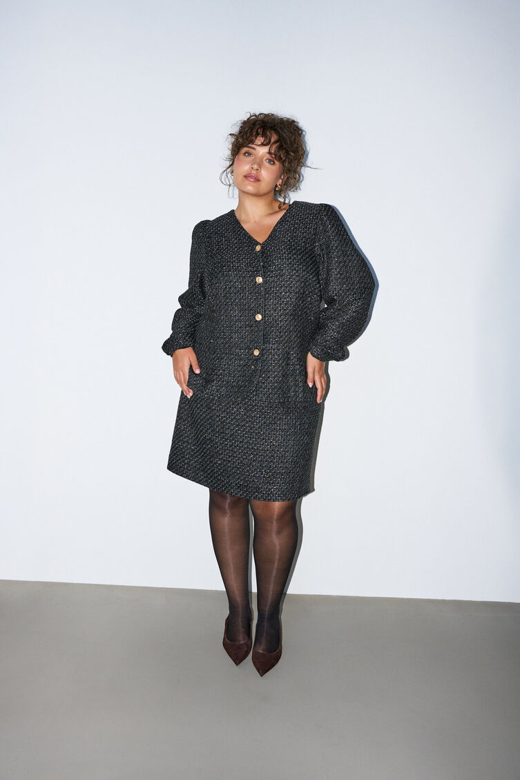 Kurzer Rock aus Boucl&eacute; mit Pailletten, Schwarz, Model image number 1