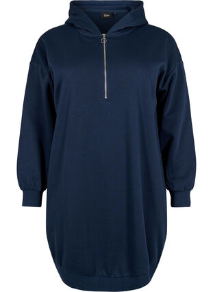 Pulloverkleid mit Kapuze und Reißverschluss, Navy Blazer, Packshot image number 0