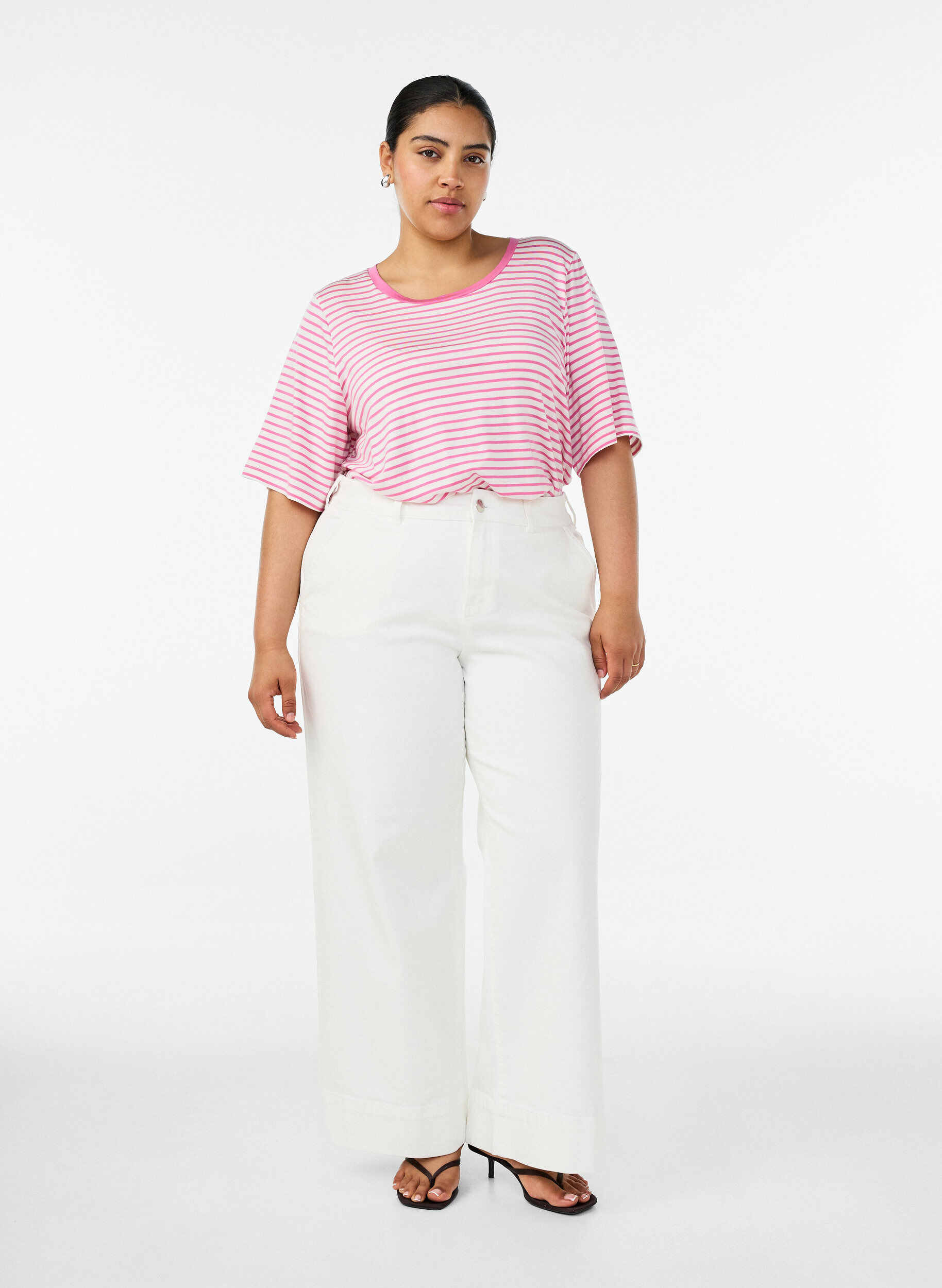 ZizziGestreiftes T-Shirt aus TENCEL&trade; Lyocell, Pink, Model image number 1