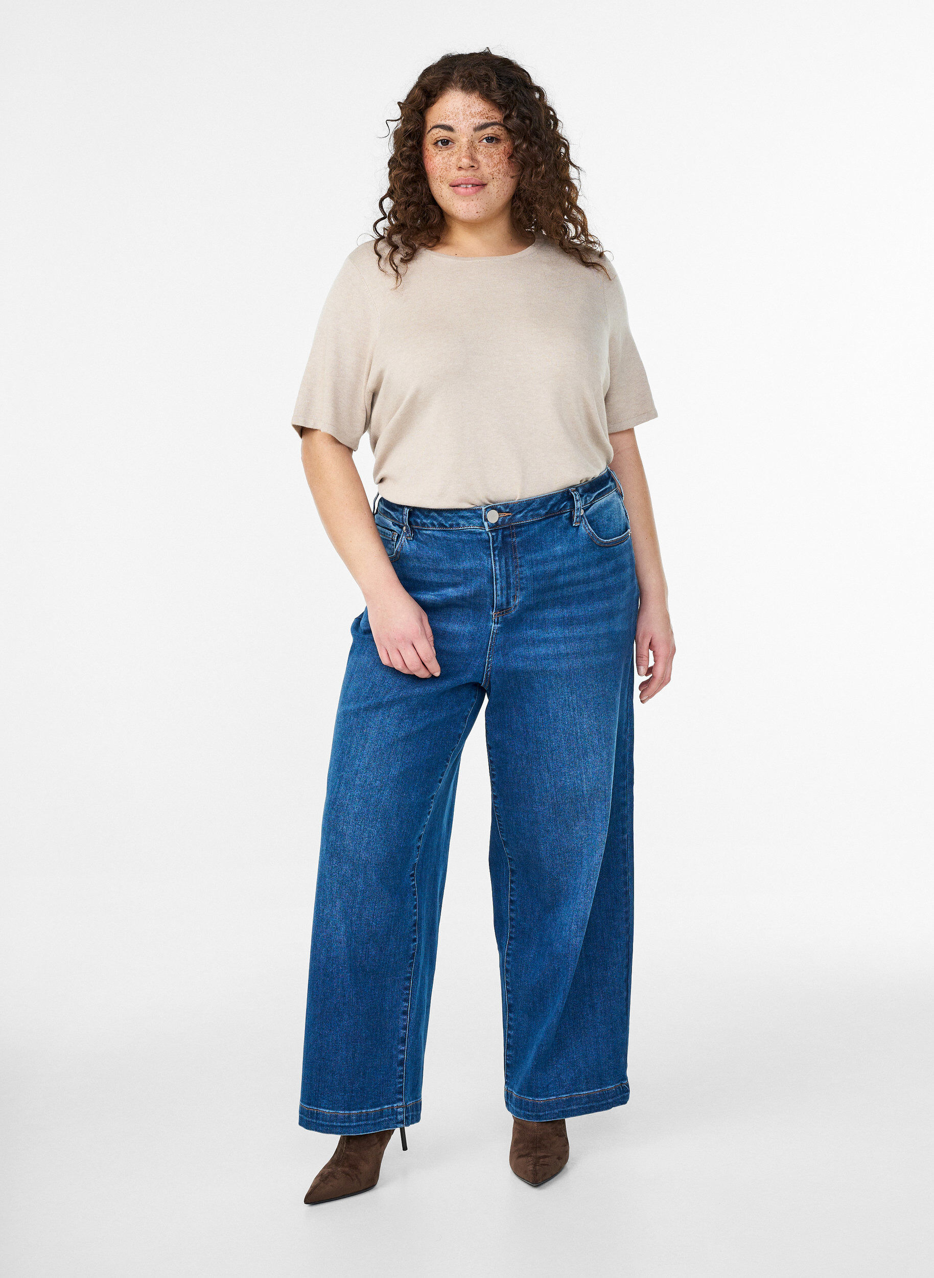 ZizziKurz&auml;rmelige Strickbluse aus Viskose, Beige, Model image number 1