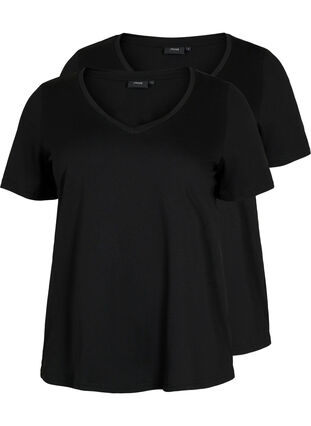 2er-Pack T-Shirts mit V-Ausschnitt, Black / Black, Packshot image number 0