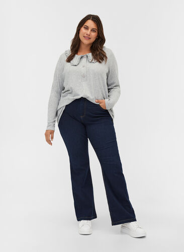 Hochtaillierte Ellen Jeans mit Bootcut, Dark blue denim, Model image number 0