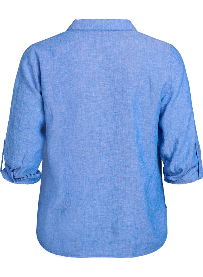 Bluse aus Leinen und Viskose mit 3/4-&Auml;rmeln, Blau, Packshot image number 1
