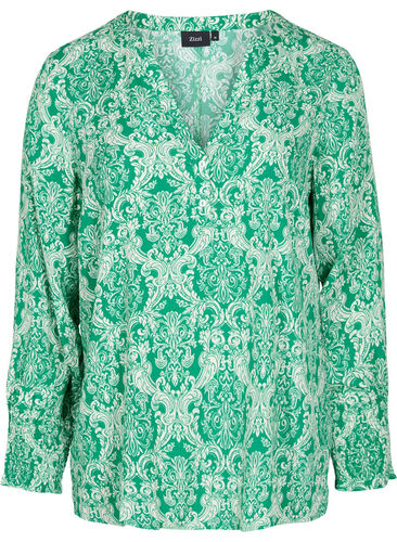 Bluse aus Viskose mit Print und Smock, Jolly Green Oriental, Packshot image number 0