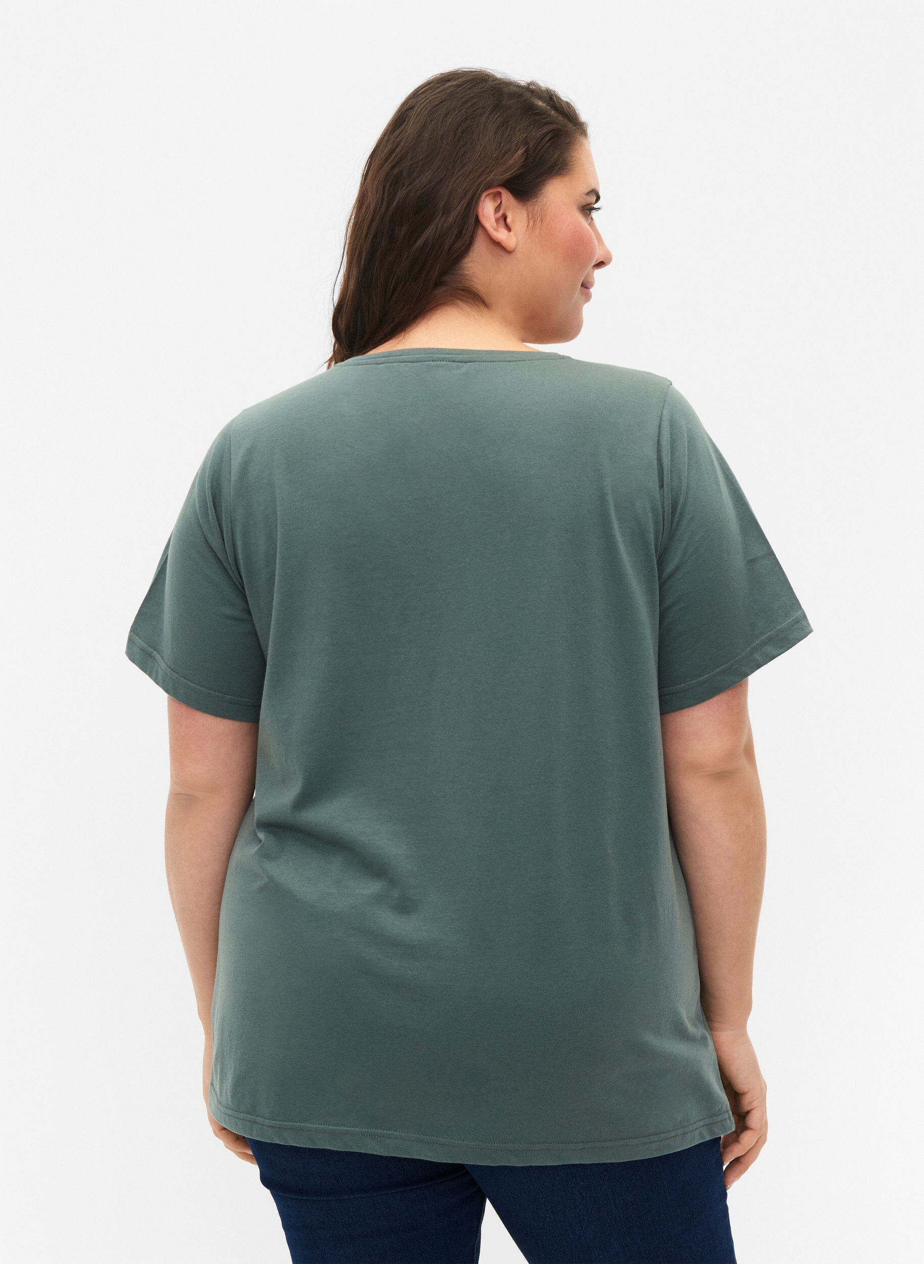 ZizziFLASH - T-Shirt mit V-Ausschnitt, Balsam Green, Model image number 1