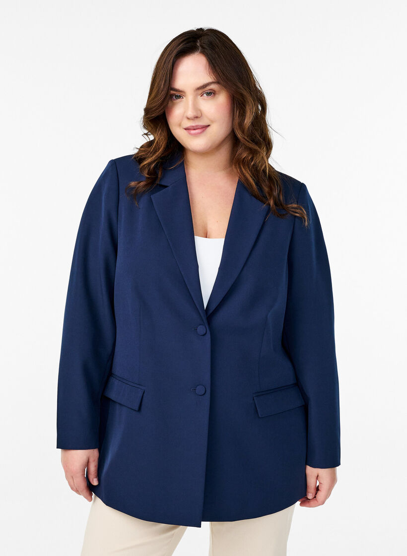 Klassischer Blazer mit Knopfverschluss, Blau, Model image number 0